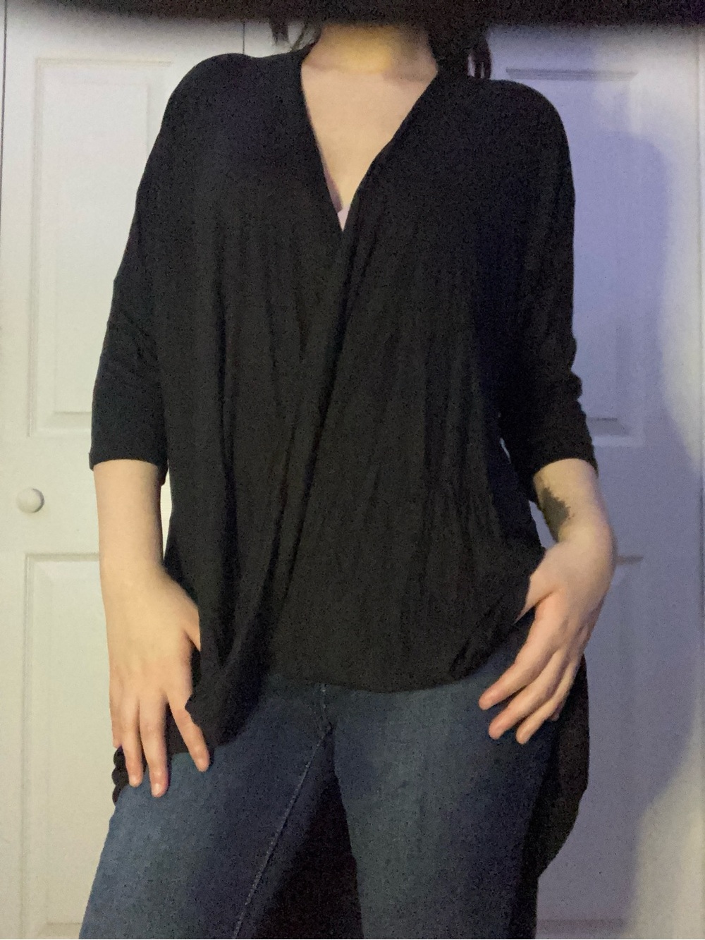 New York & Company Black High-Low Surplice Top
